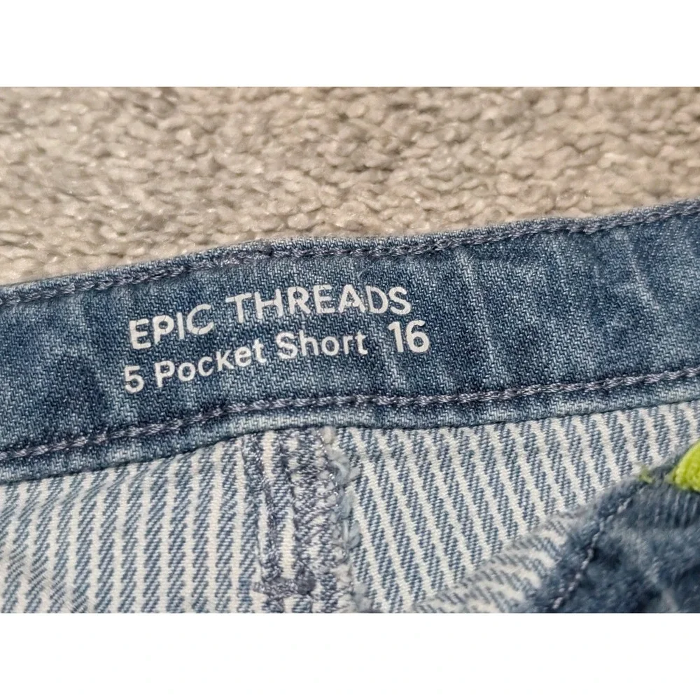 Women's 5 pocket Shorts 16 Blue‎ Hickory Stripe Adjustable Waist Epic Threads